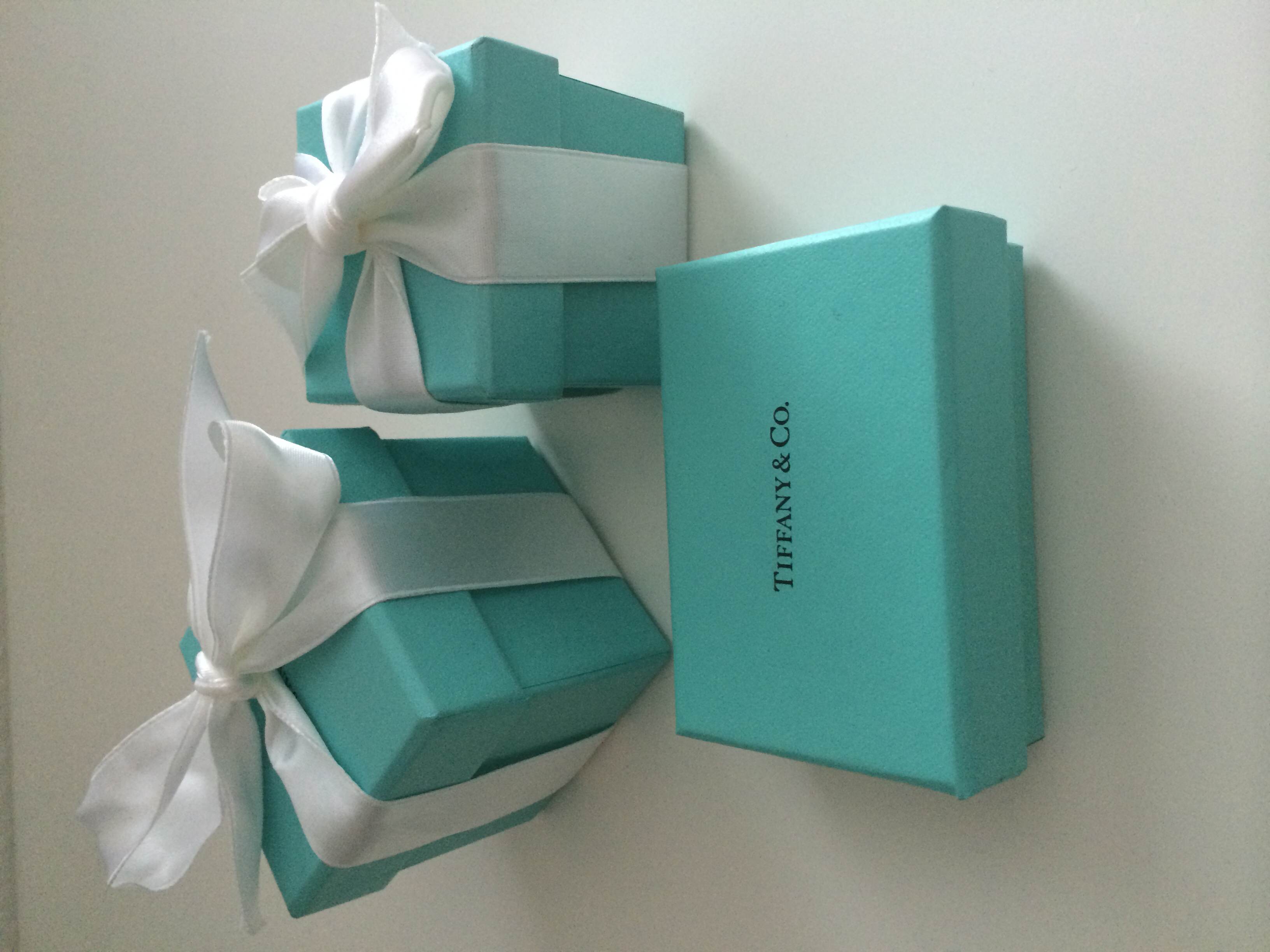 兩個 Tiffany 藍盒繫上白緞帶